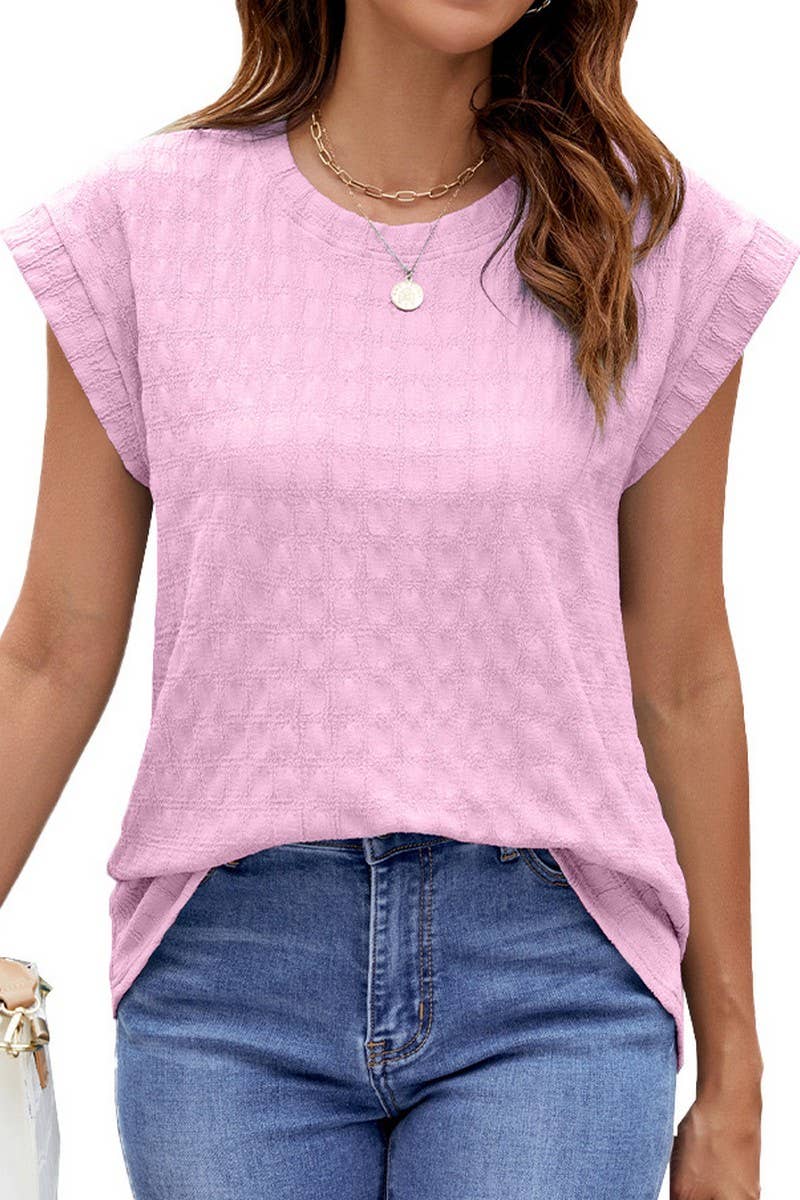 CWTBLS0862_SOLID COLOR ROUND NECK JACQUARD SHORT SLEEVE VEST