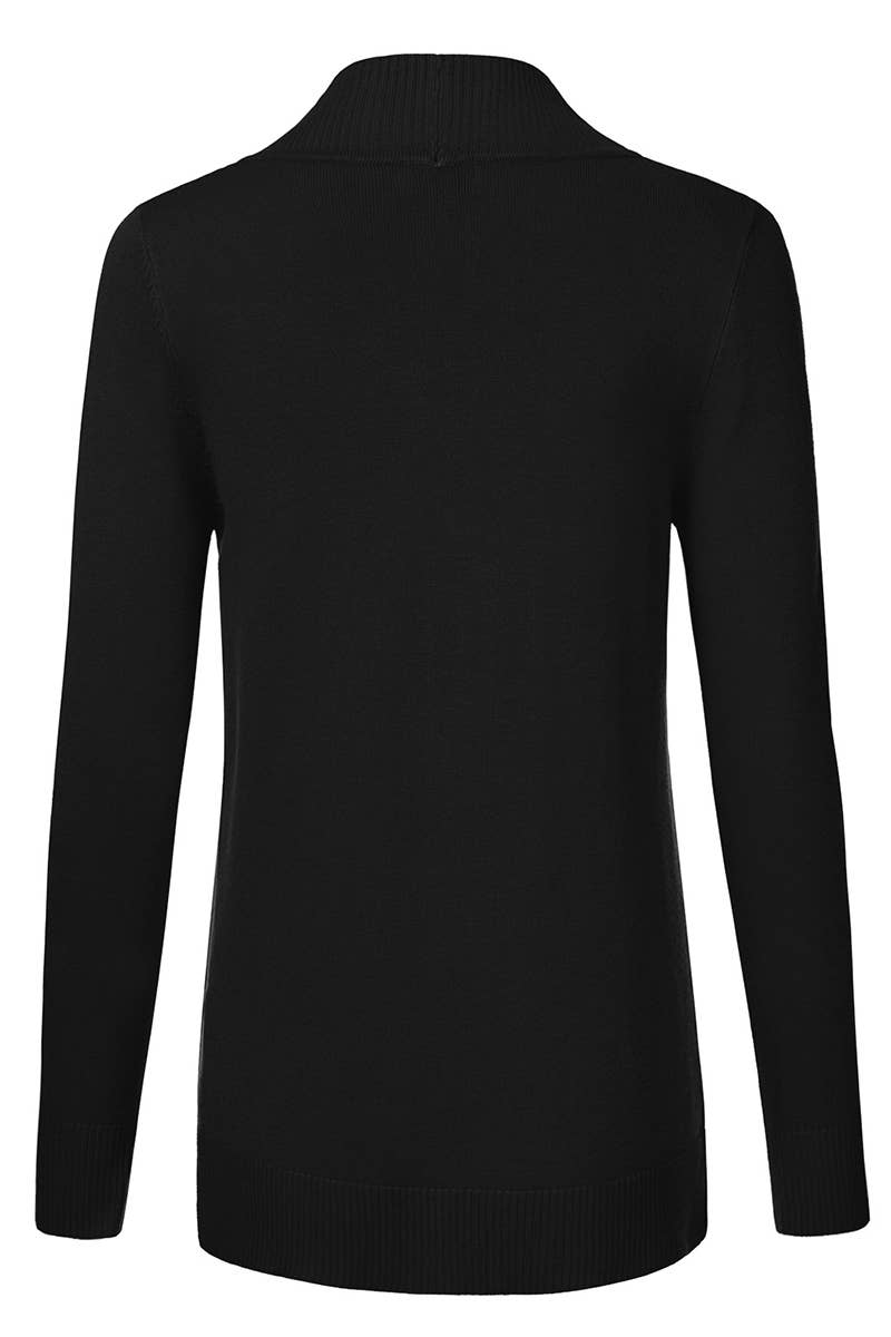 AWOCAL313_Open Front Long Sleeve Pockets Sweater Cardigan