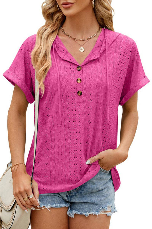 CWTTS1351_SUMMER BUTTON HOODED SHORT-SLEEVED T-SHIRT