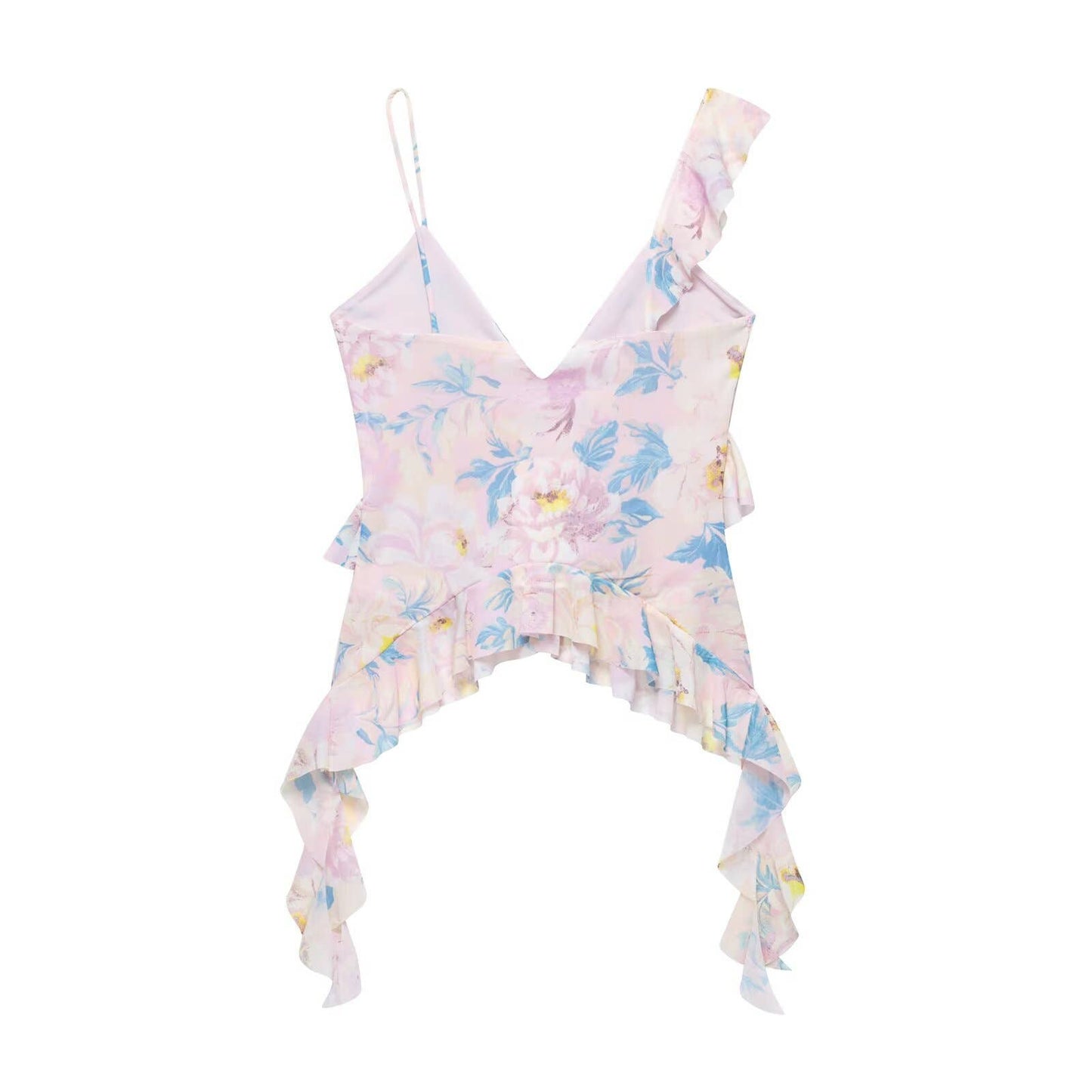 Design-sense layered printed mesh strappy top