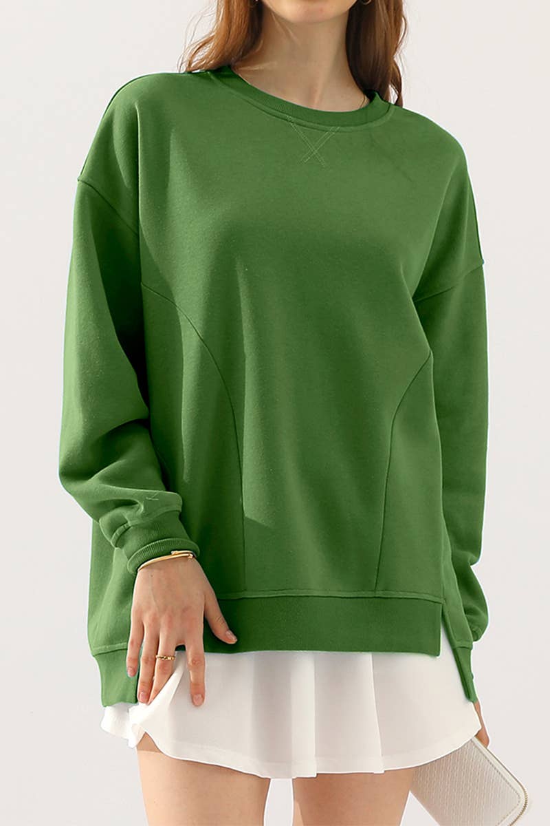 CWTTL1425_Round Neck Casual Long Sleeve Top