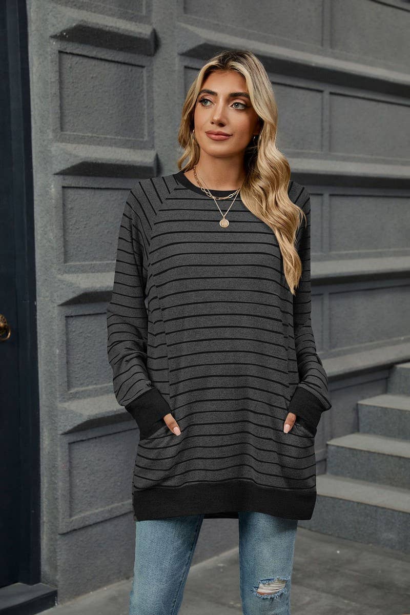 CWTBLL3664_COLOR BLOCKED STRIPED POCKET LOOSE T-SHIRT