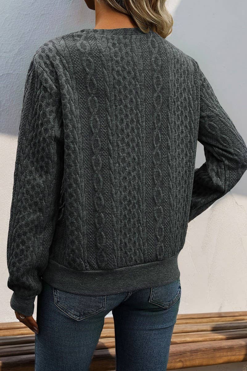 CWTBLL1236_LONG SLEEVE PLEATED SOLID COLOR SWEATSHIRT