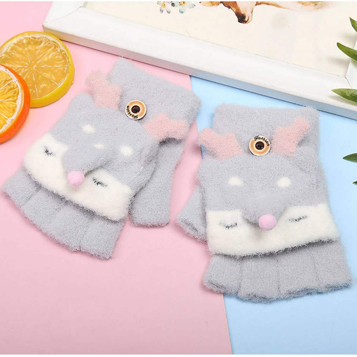 CWAG00564_KIDS WINTER KNIT FOX FINGER FLIP GLOVES