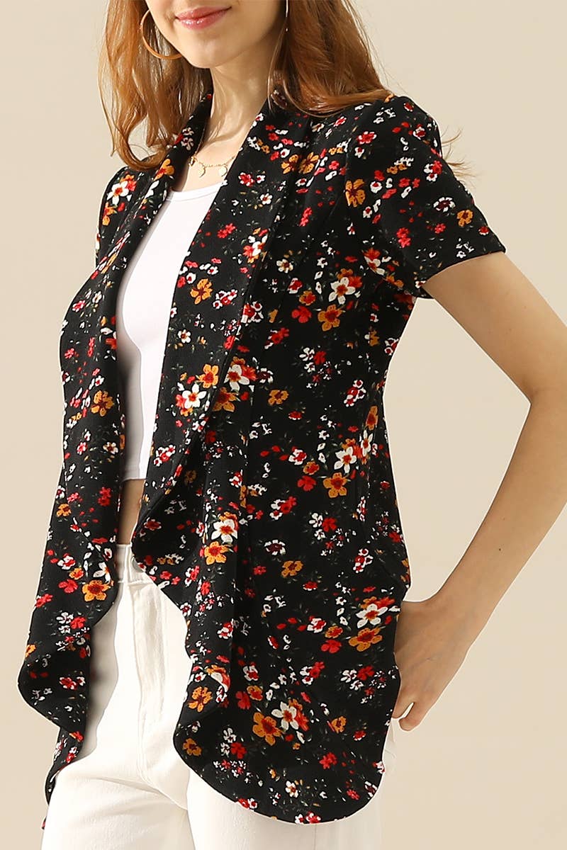 CWOBL095-P_Short Sleeve Open Front Draped Ruffles Blouses