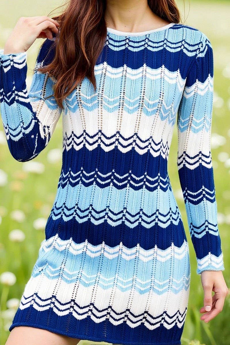 CWDSD10564_COLORBLOCK LOOSE STRIPED SWEATER DRESS