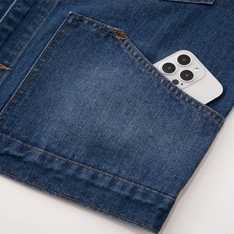 BASIC STEREOSCOPIC WASH DENIM COAT WITH LAPEL