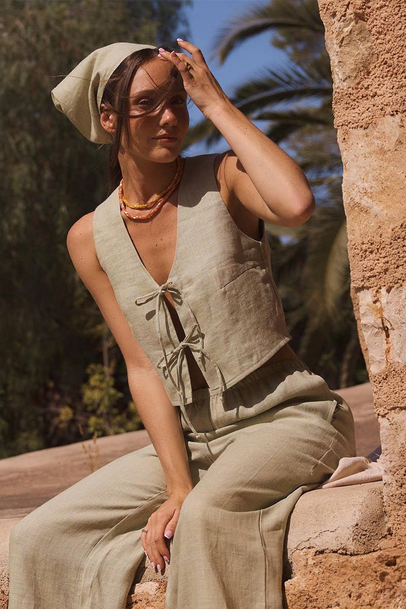 CWSTB1807_SPRING TIE-BACK TANK & WIDE-LEG PANTS SET