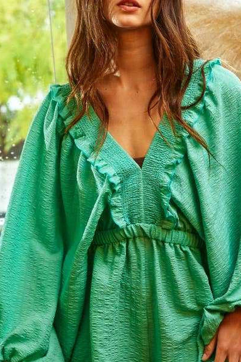 CWSJS1776_NEW SUMMER V-NECK PUFF SLEEVE JUMPSUIT