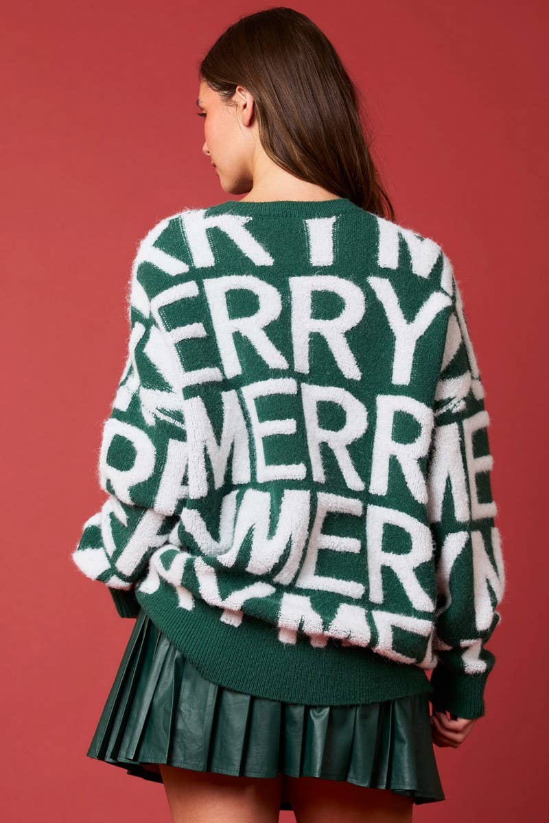 CWOSWL07750_CHRISTMAS LETTER LOOSE KNIT PULLOVER SWEATER