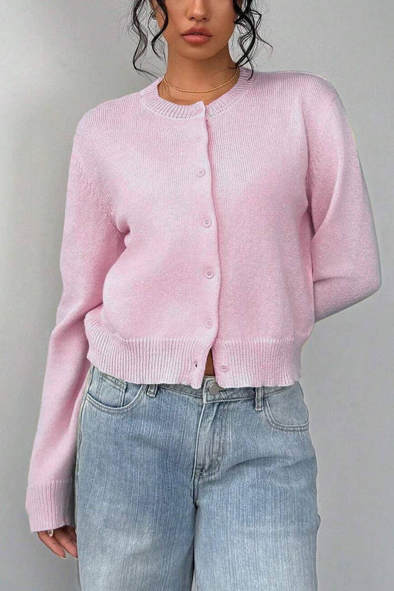 CWOCAL00688_LIGHTWEIGHT CREWNECK LONG SLEEVE BUTTON CARDIGA