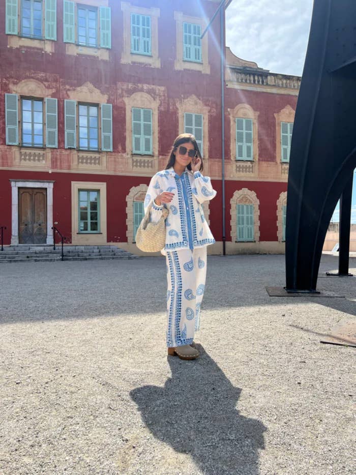 Fashionable printed macaron long sleeve shirt set