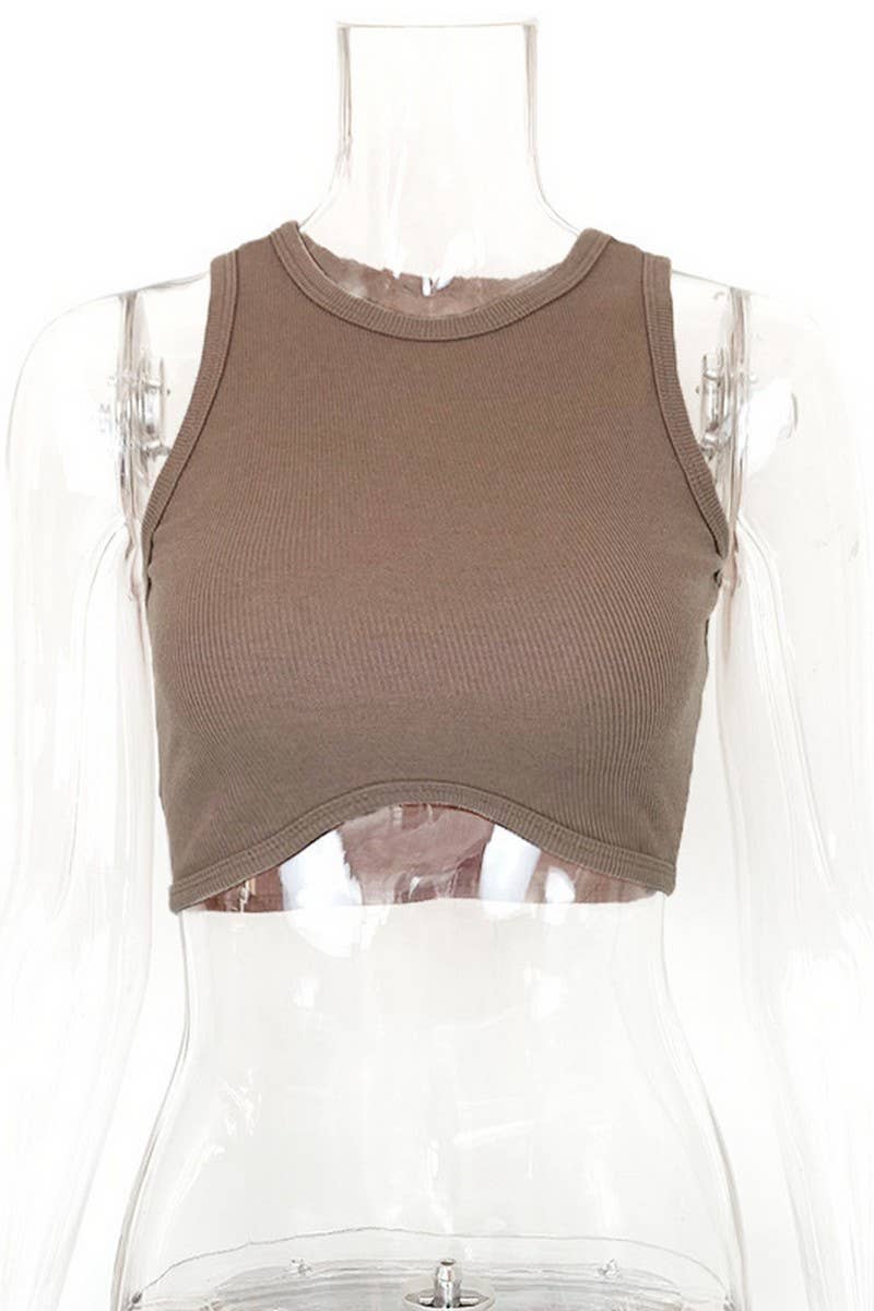 CWTHT0196_HIGH WAISTED NAVEL-BARING SLEEVELESS TANK TOP