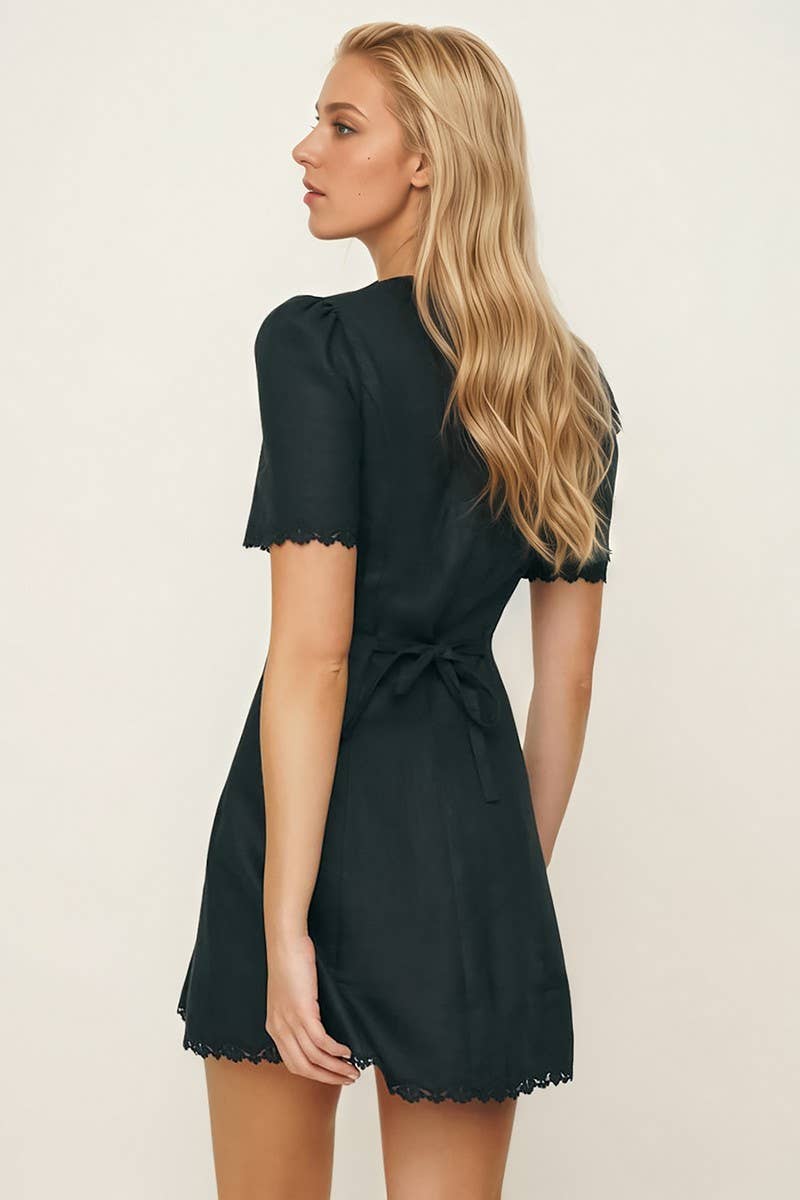 CWDSD8865_SQUARE NECK BUTTON FRONT SHORT SLEEVE MINI DRESS