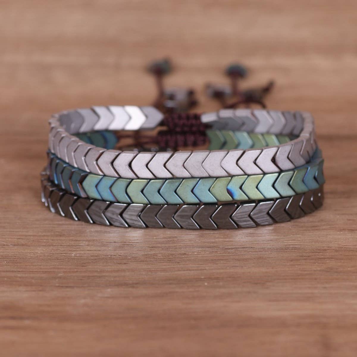 HEMATITE GALLSTONE ARROW BRAIDED BRACELET