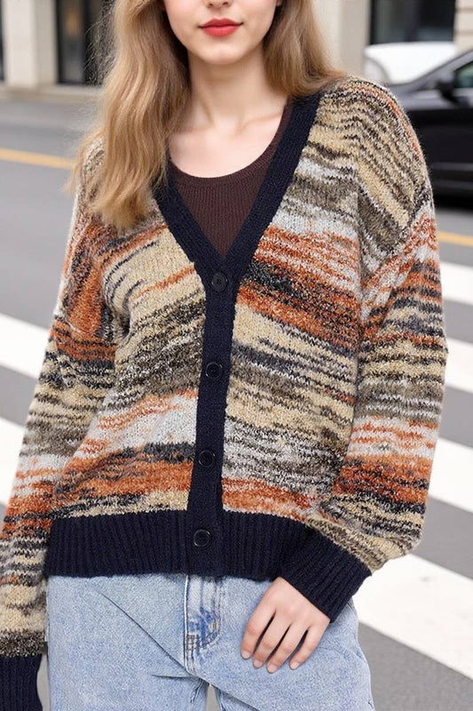 CWOCAL00829_GRADIENT STRIPE V NECK CROPPED KNIT CARDIGAN