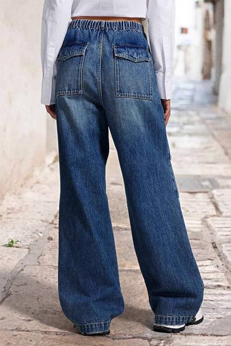 CWJP0585_MID WAIST PLEATED WIDE LEG STRAIGHT JEANS