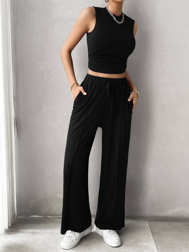 CASUAL SOLID COLOR TOP VEST PANT SUIT