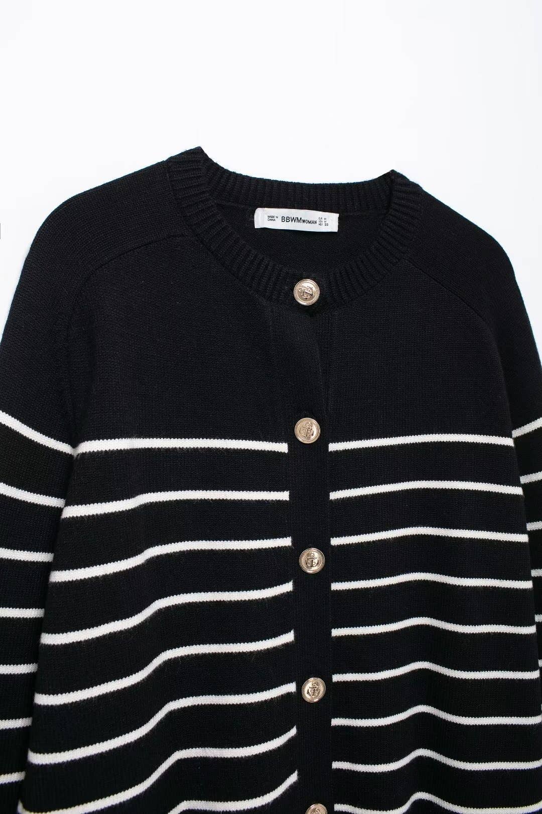 CONTRASTING SINGLE BREASTED CREW-NECK CARDIGAN
