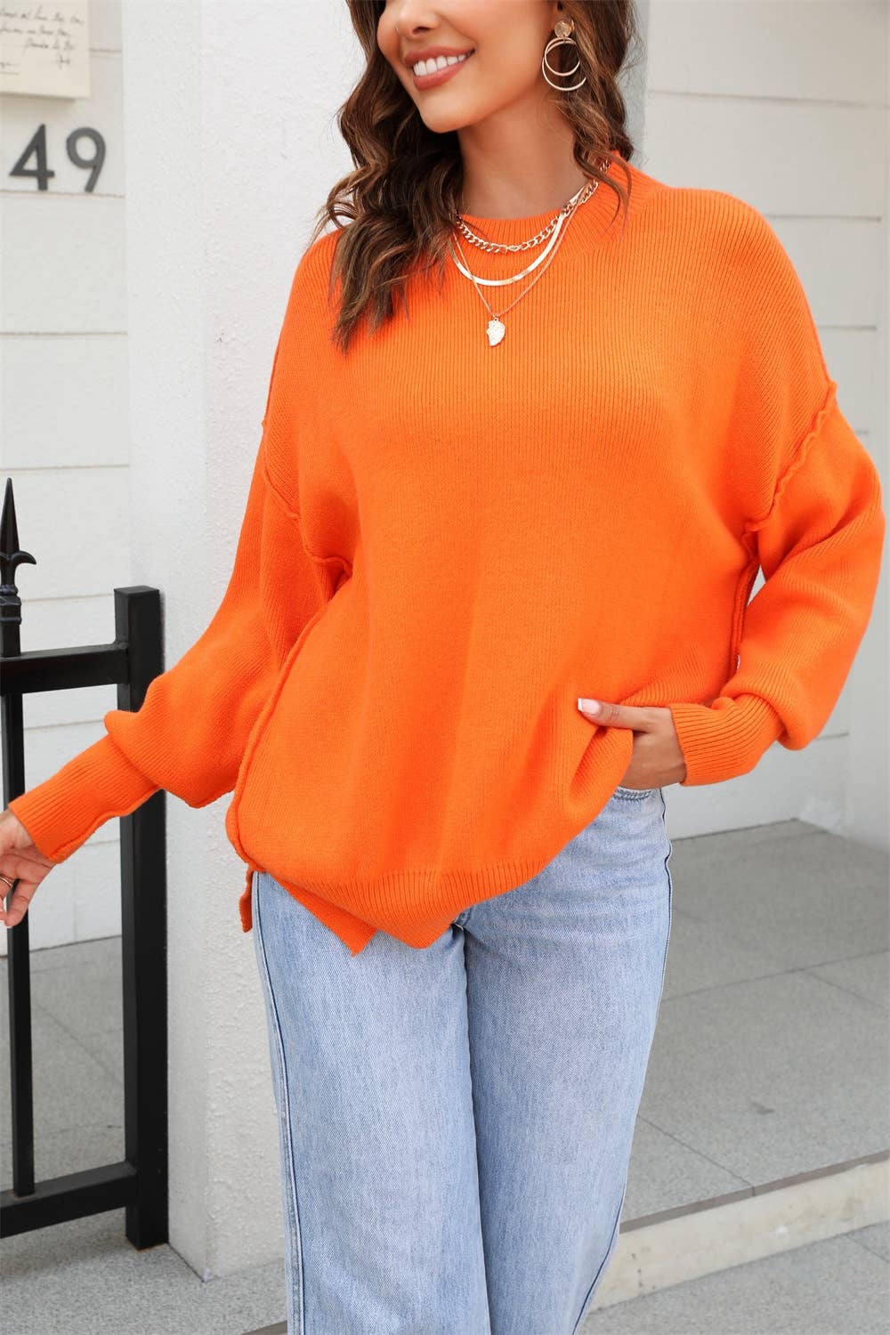 CWOSWL1039_Casual Crew Neck Pullover Long Sleeve Sweater