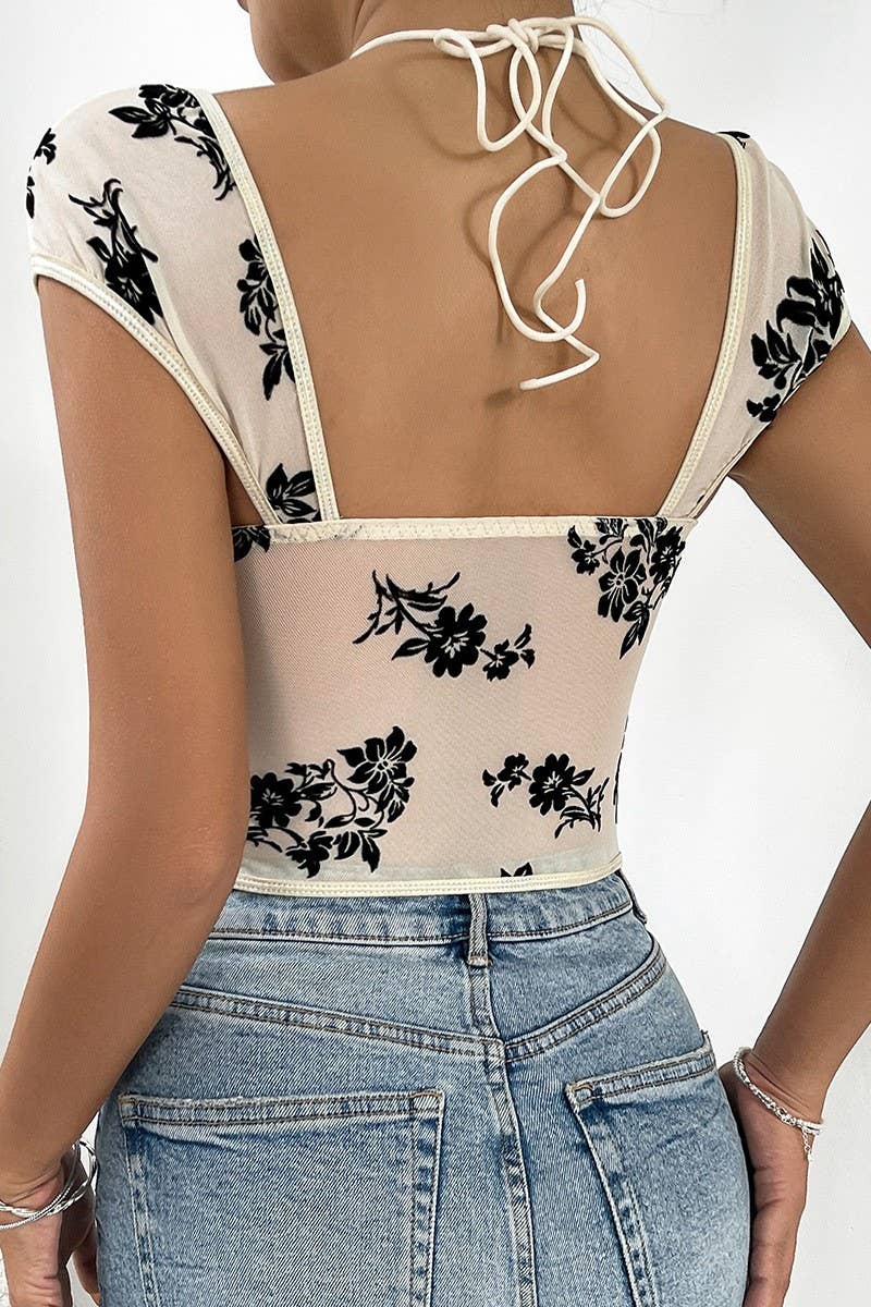 CWTBLS1664_TRANSPARENT LOW-CUT LACE-UP FLOCKED SHORT VEST