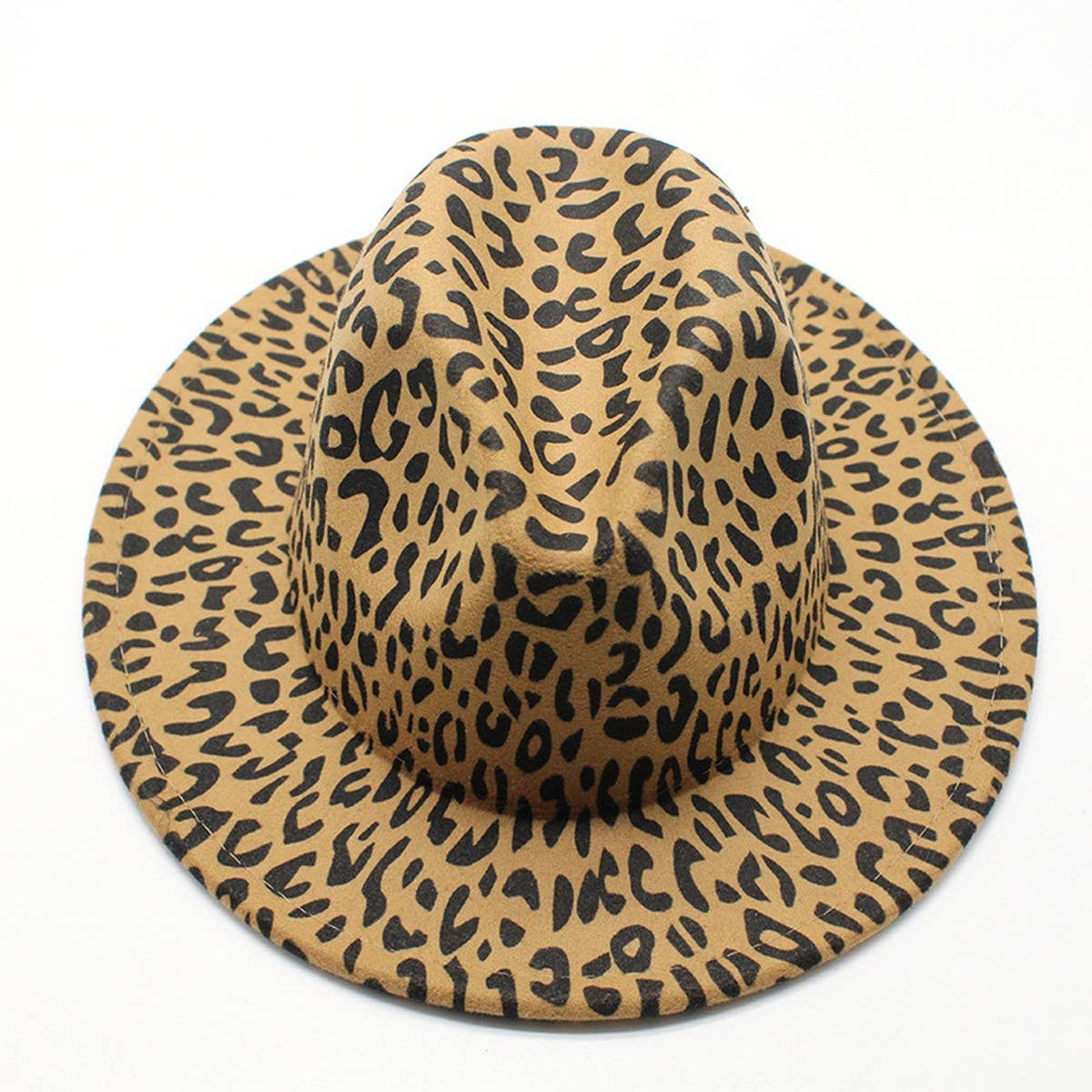 CAMEL FEDORA LEOPARD PRINT HAT JAZZ WIDE BRIM HAT_CWAH2563