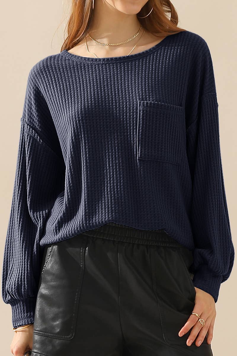 CWTTL1097_SHIRING CUFF R NECK SWEATER KNIT TOP