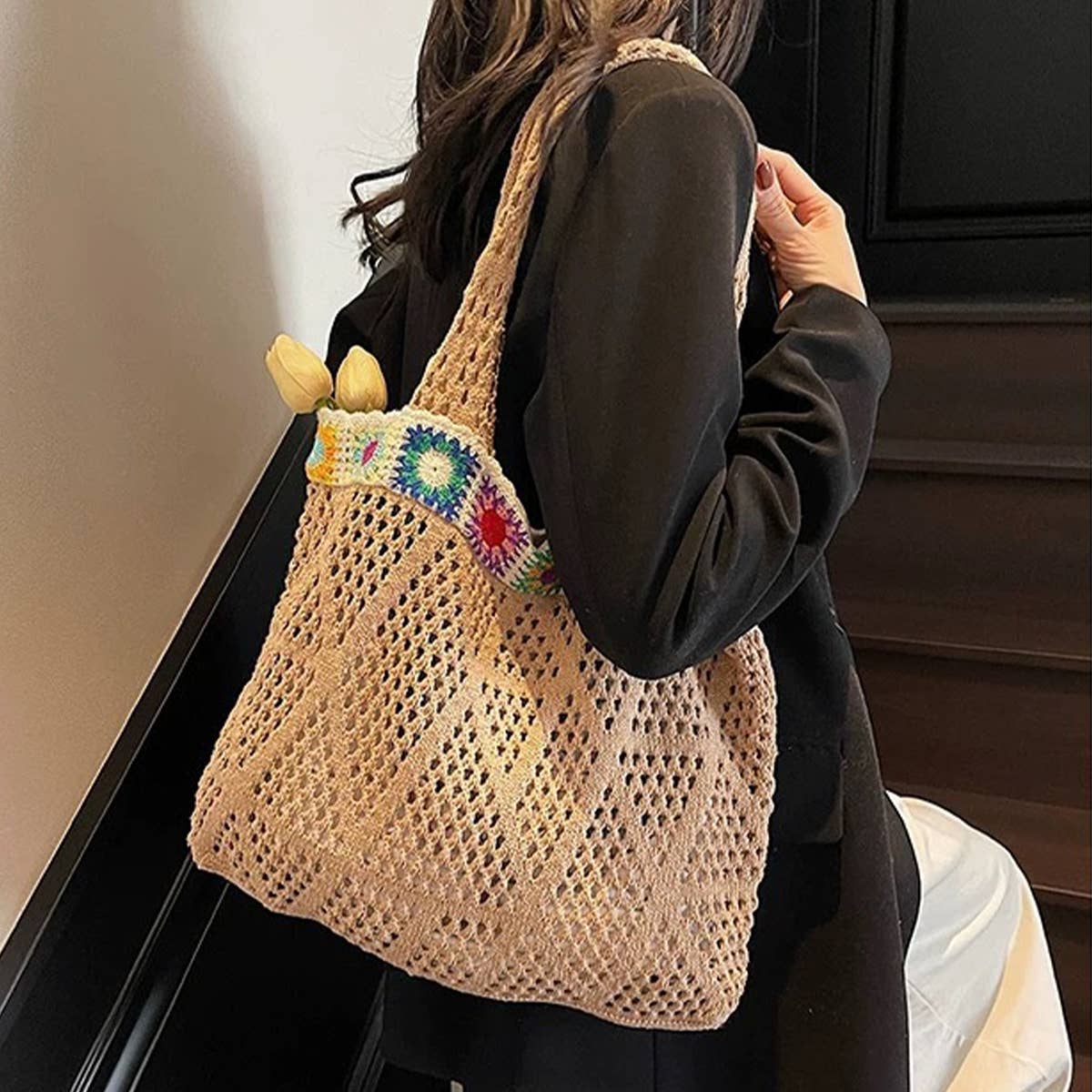 CWAB5057_LARGE CAPACITY WOVEN SHOULDER UNDERARM BAG