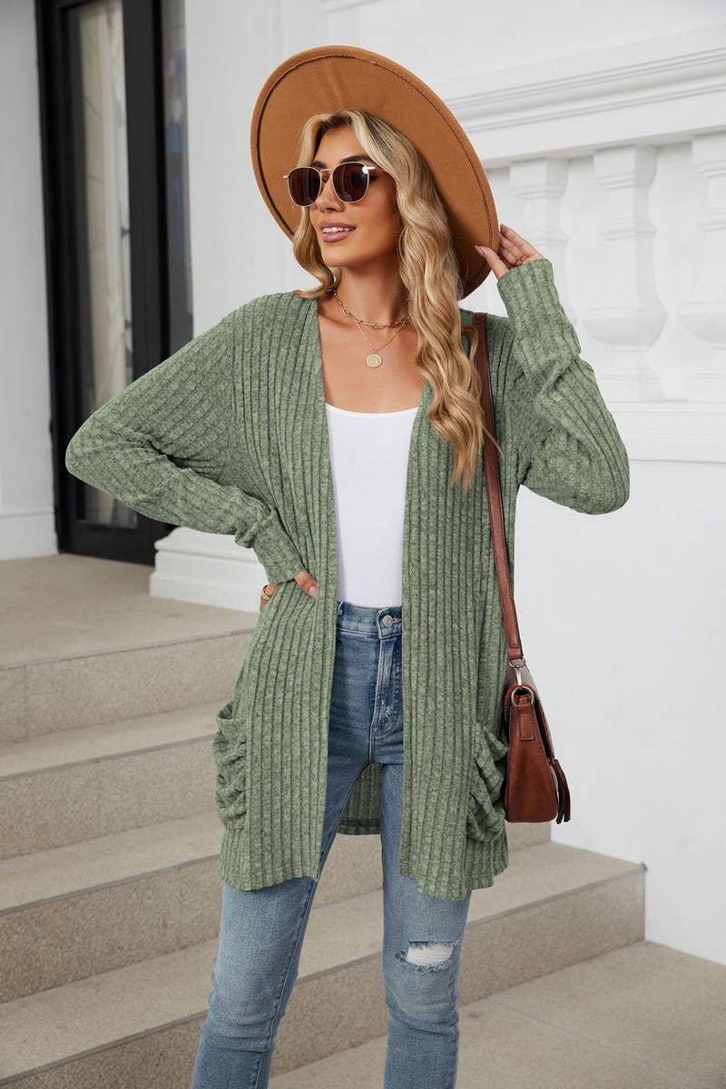 CWOCAL0812_SOLID COLOR POCKET KNITTED BOTTOMING CARDIGAN