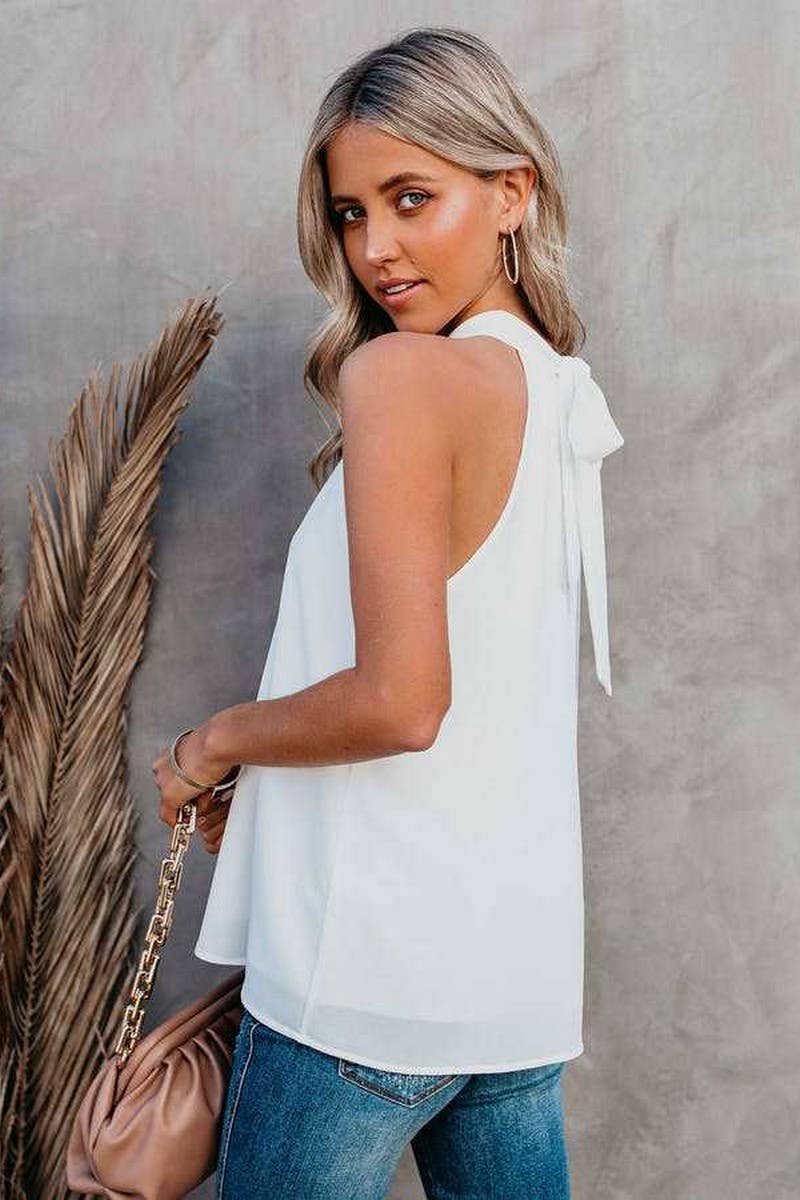 CWTBLSL0587_SOLID COLOR CHIFFON HALTERNECK PULLOVER VEST