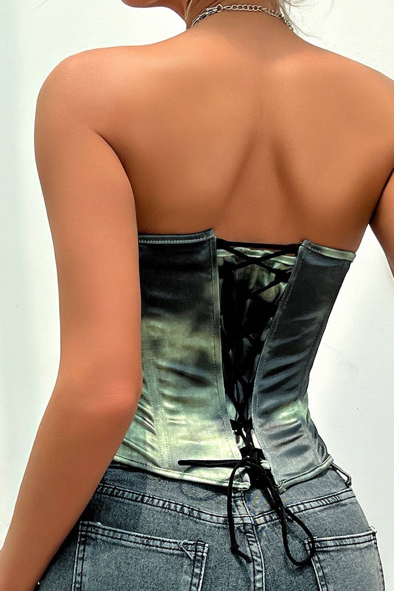 CWTTK0742_BACKLESS LACE-UP UNDERWIRED HERRINGBONE VEST TOP