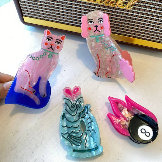 CWAHA1571_FUN CARTOON DOG CAT KOI BILLIARDS HAIR CLAW CLIP