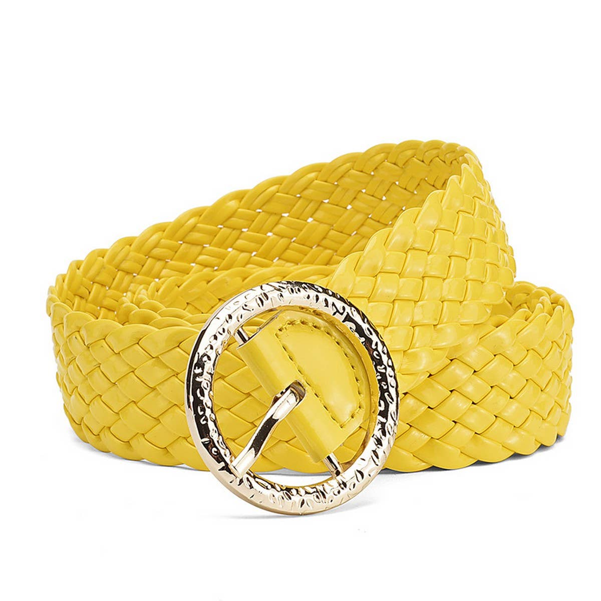 METAL ROUND BUCKLE PATENT LEATHER BRAIDED WIDE BELT