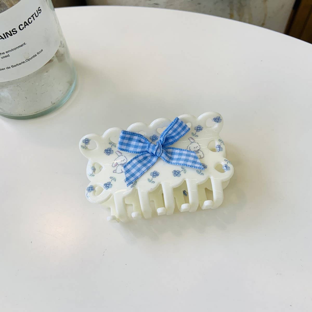 CWAHA1536_FLORAL BOW FLOWER TRIANGLE HAIR CLAW CLIP