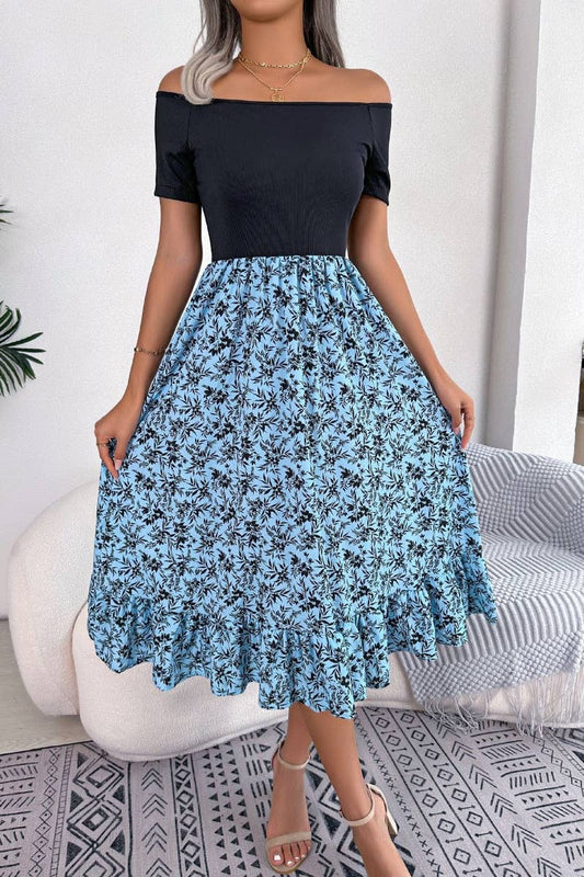 CWDMD2680_CASUAL OFF-THE-SHOULDER PEPLUM MID-LENGTH DRESS