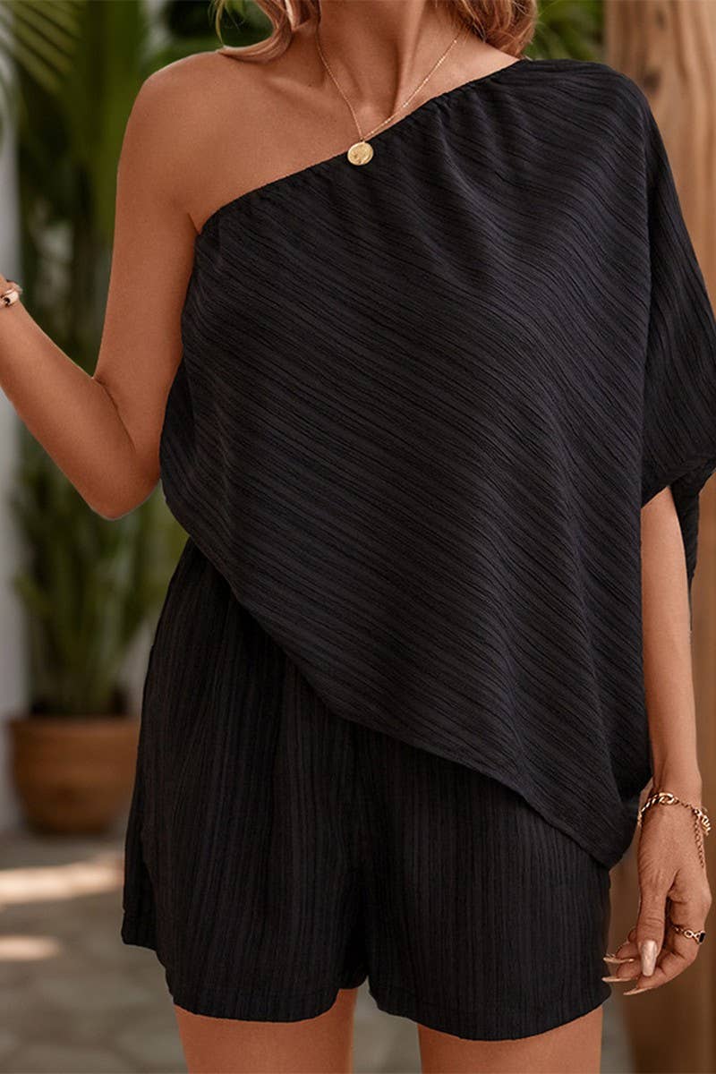 CWSJS0836_SOLID COLOR OFF-SHOULDER TEXTURED JUMPSUIT