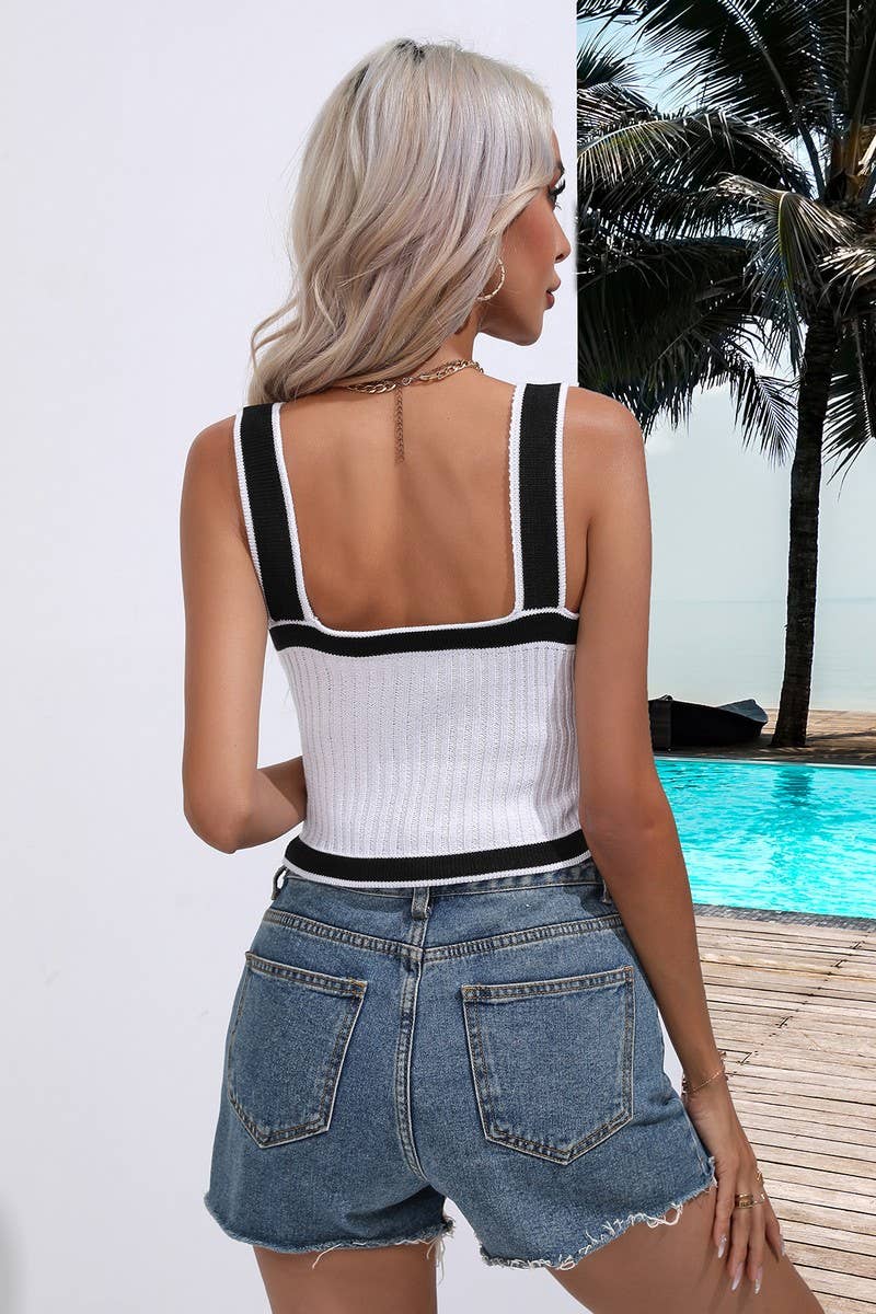 CWOSWSL0086_Sleeveless Contrast Tape Detailed Top Sweater