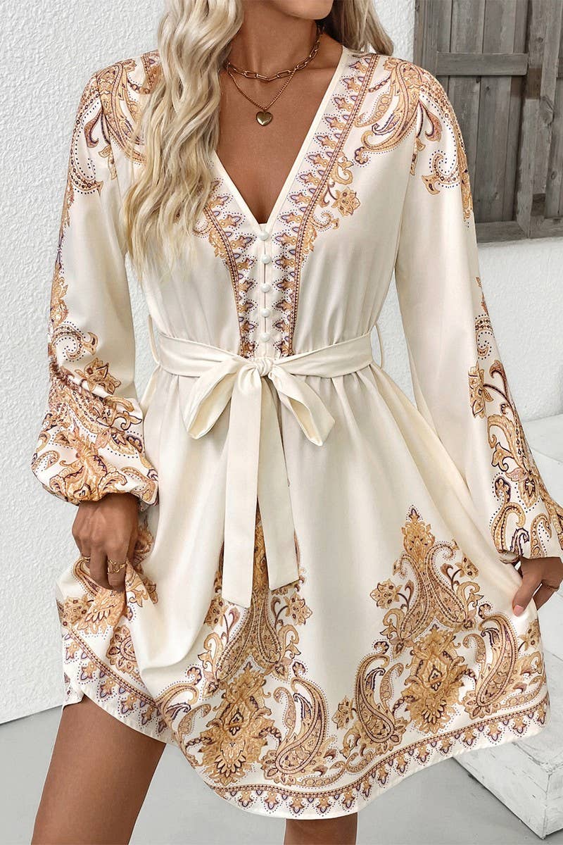 CWDMD01043_BOHO V-NECK TIE WAIST PAISLEY LONG SLEEVE DRESS