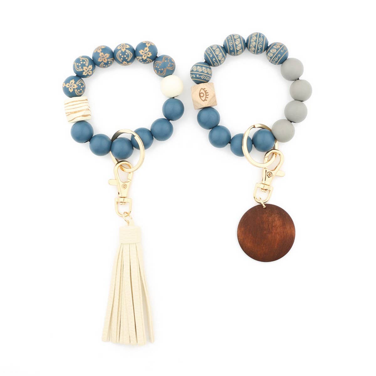 Leopard & Plaid Bead Bracelet Keychain Tassel