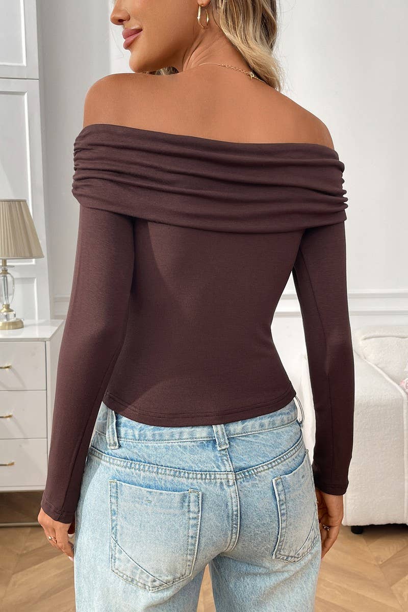 CWTBLL00832_RUCHED OFF-SHOULDER LONG SLEEVE TOP