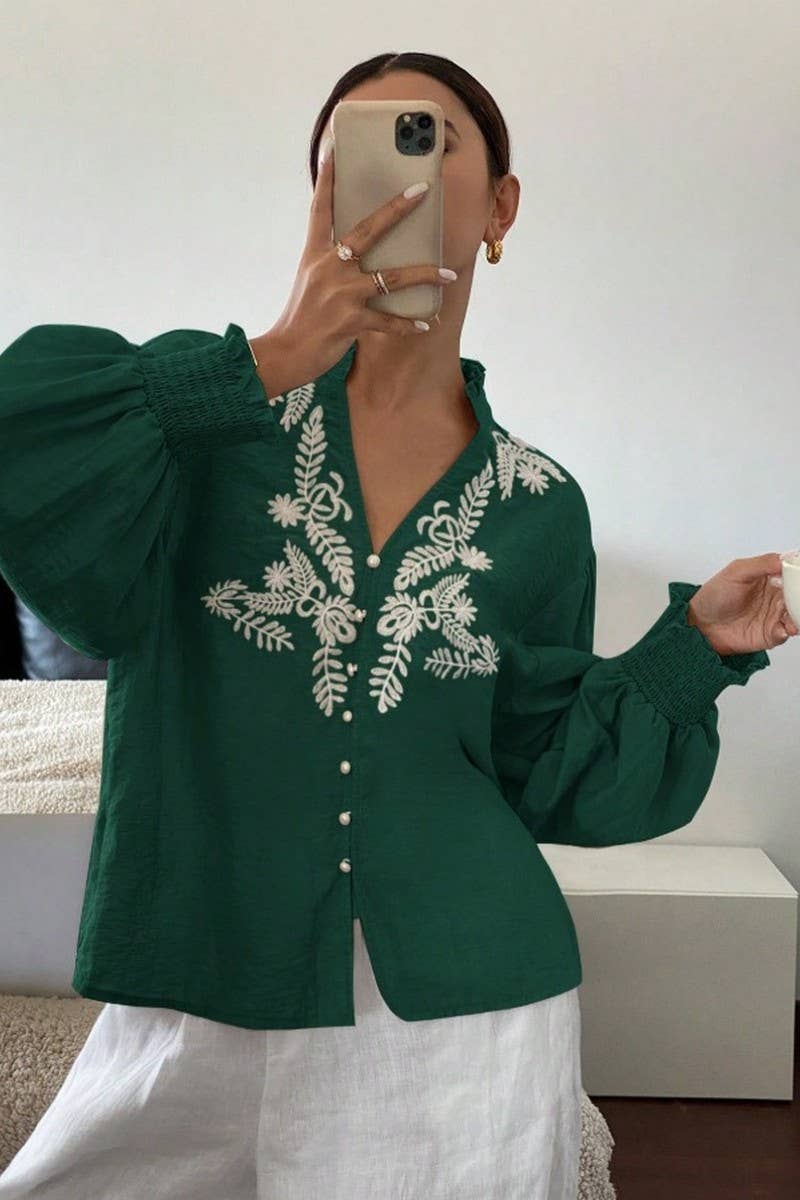 CWTBLL3998_EMBROIDERED FLORAL BUTTON FRONT CARDIGAN SHIRT