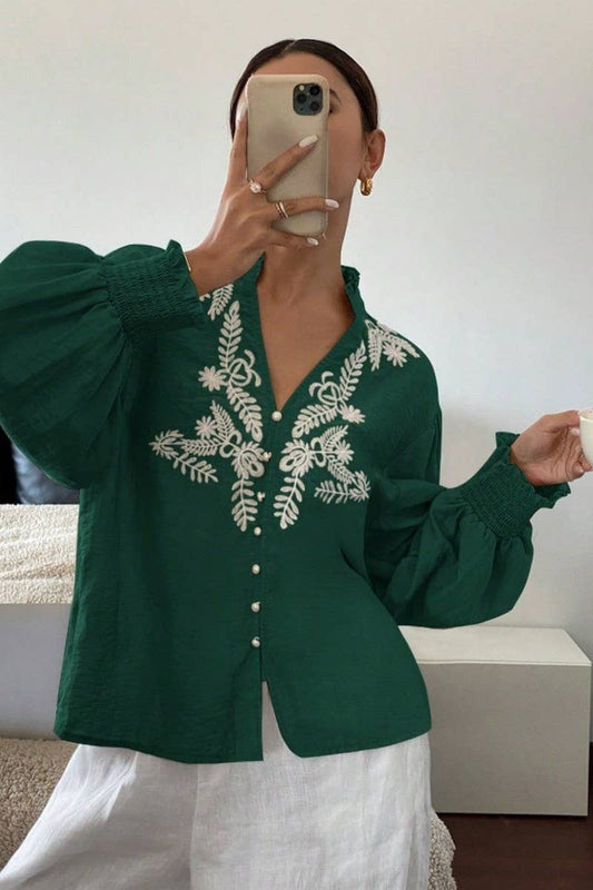 CWTBLL3998_EMBROIDERED FLORAL BUTTON FRONT CARDIGAN SHIRT