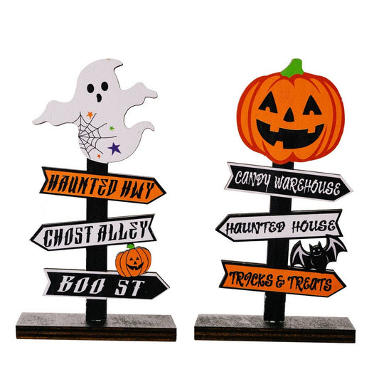 CWMM10239_HALLOWEEN WOODEN PUMPKIN GHOST TABLE DECORATION