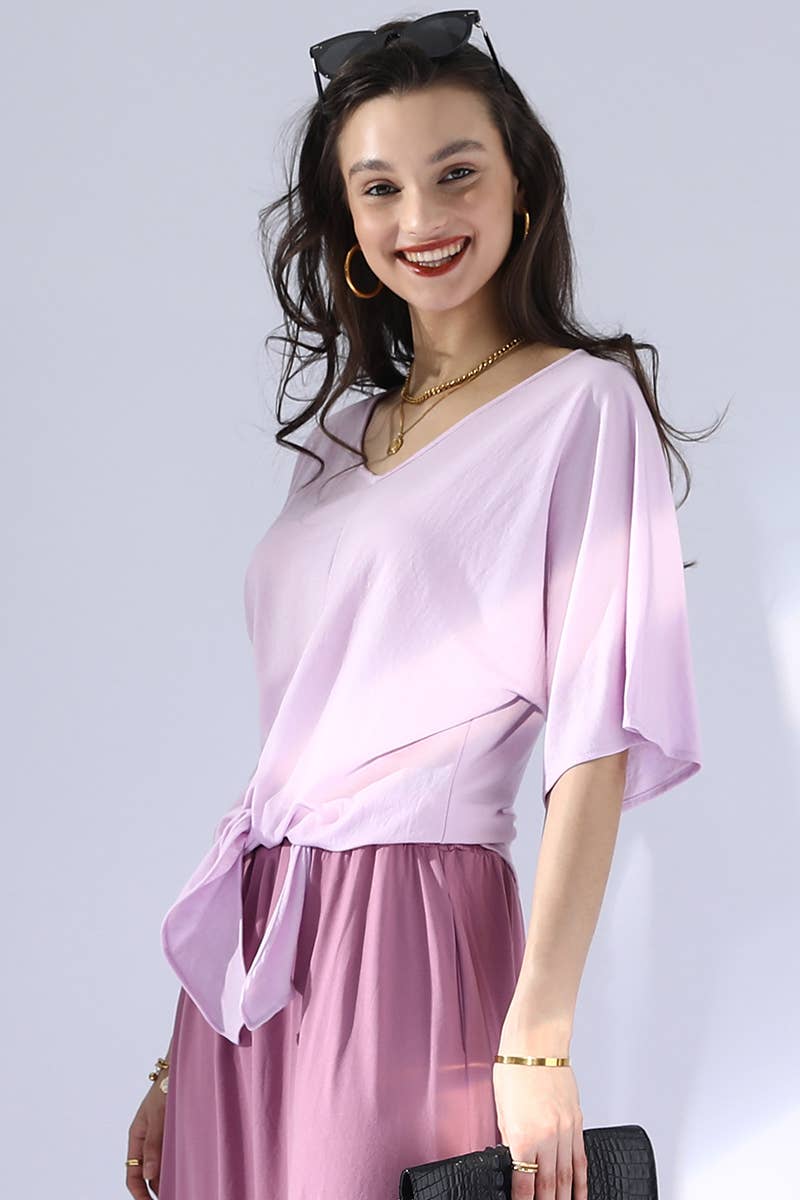 CWTTS700_V NECK TIE UP SHORT SLEEVE CASUAL COOL TOP