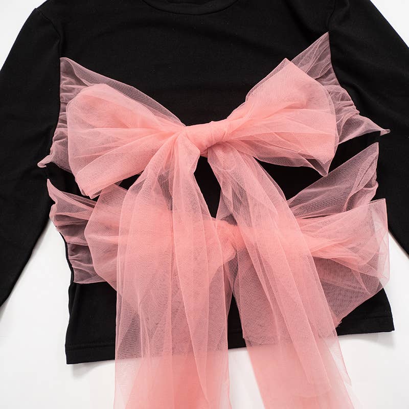 COLOR CONTRAST MESH BOW STRAP CROP T-SHIRT