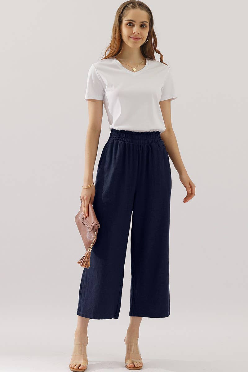 CWBLP416_EASY PULL ON LINEN CAPRIS PANTS WITH SIDE POCKET