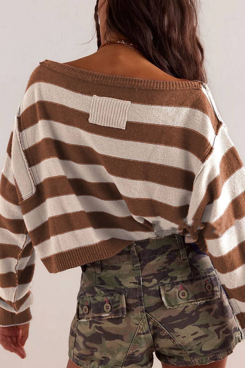 CWOSWL5845_WINTER STRIPED LONG-SLEEVED KNIT SWEATER