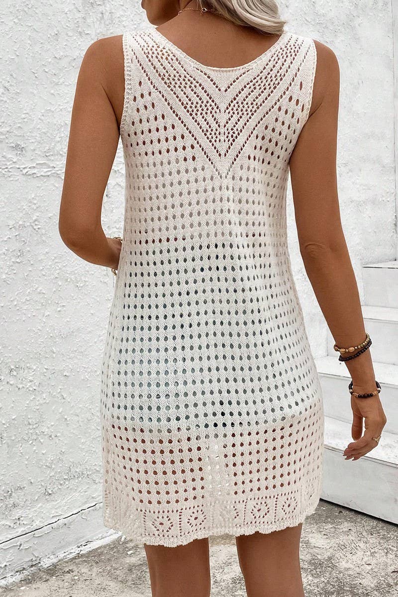 CWTTSL0427_SUMMER RESORT STYLE SLEEVELESS HOLLOW CARDIGAN