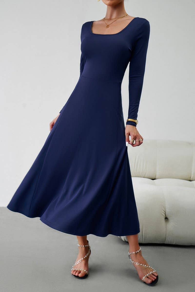CWDMD0748_Round neck Long Sleeve Maxi Dress