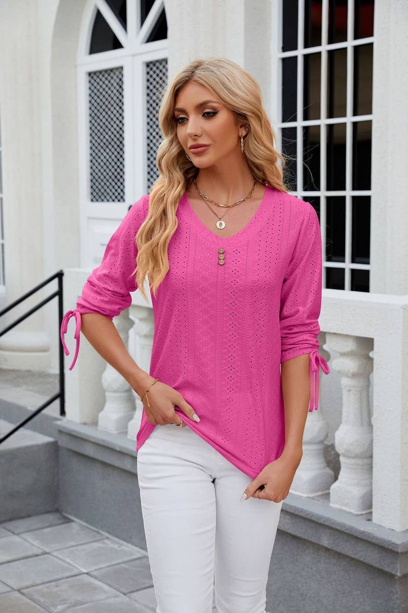 CWTTS0814_3/4 Sleeve V-Neck Knit Top